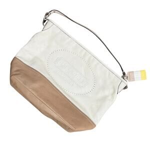 Women's Designer Coach Cream & Tan Brown Patent Leather Purse Shoulder Bag - EUC